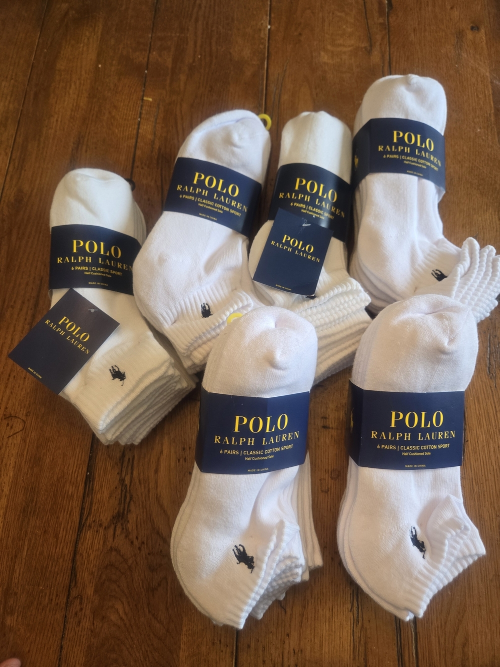 Wholesale Lot - Polo R. L. Men’s White Low-Cut Athletic Socks - 6 Packs (36prs)